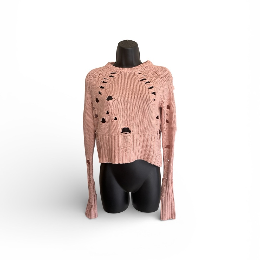 Zoe Jordan Pink Distressed Ladder Knit Cashmere Wool Sweater Size XS
